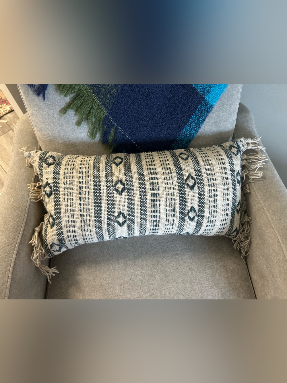 Handwoven Navy and Cream Decorative Lumbar Pillow